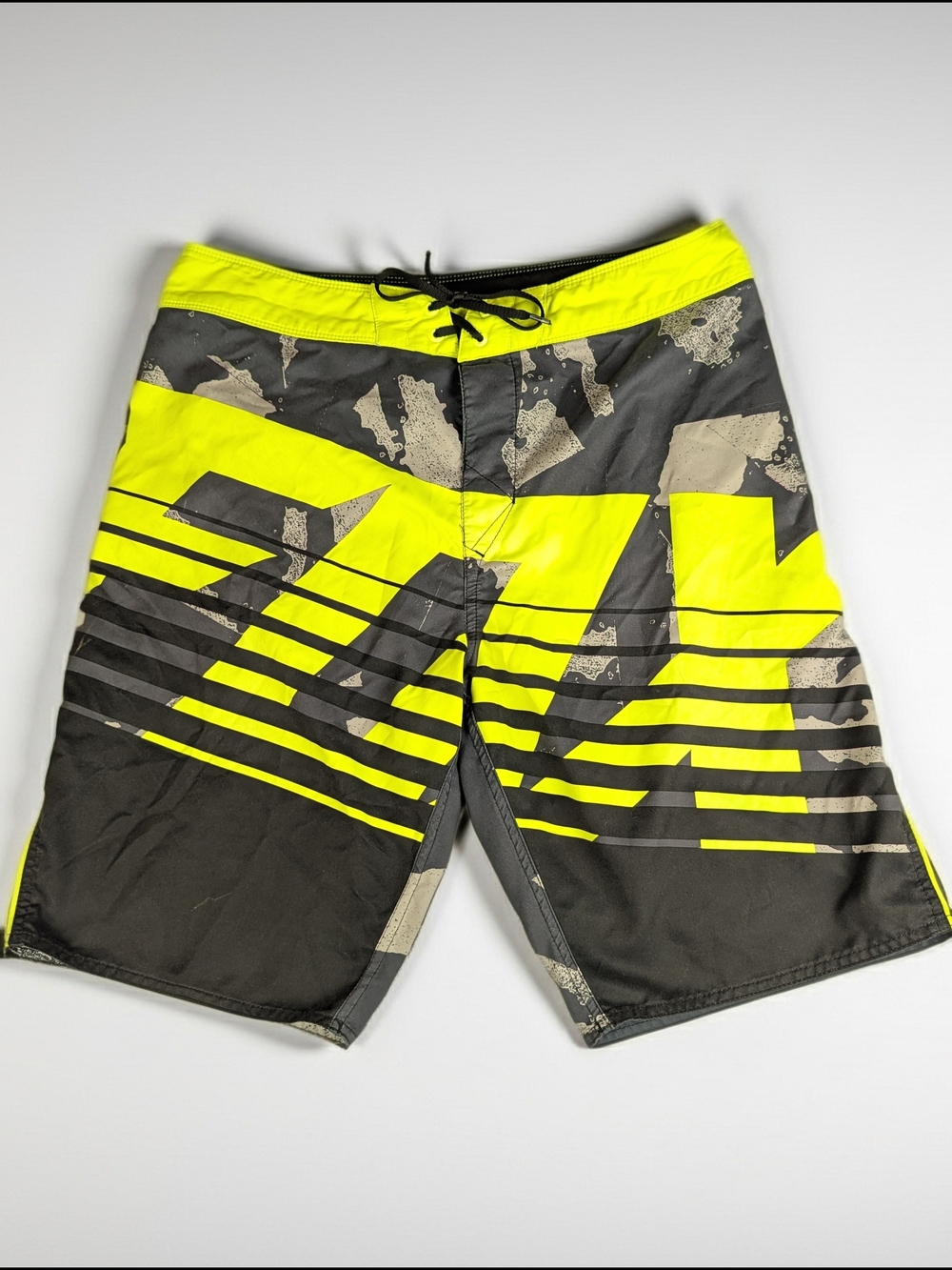 Y2K Fox Racing Board Shorts Men's 33 Black Grey Yellow 10"